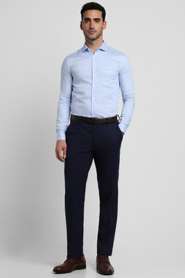 PETER ENGLAND Men Checkered Formal Light Blue Shirt