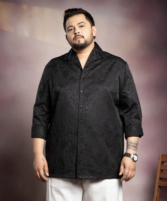 Instafab Plus Men Self Design Casual Black Shirt