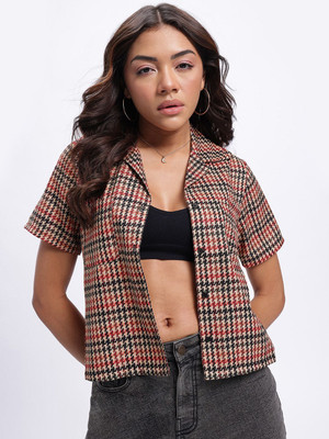 Glitchez Women Checkered Casual Beige Shirt