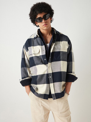 BEWAKOOF Men Checkered Casual Blue, Beige Shirt