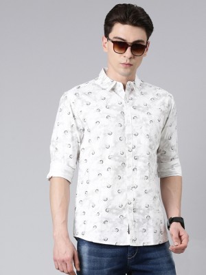 METRONAUT Men Printed Casual White, Grey Shirt