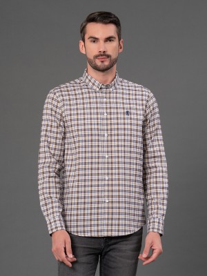 RED TAPE Men Checkered Casual Beige, Brown Shirt