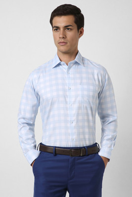 VAN HEUSEN Men Checkered Formal Light Blue, White Shirt