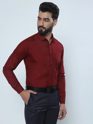 youth first Men Solid Formal Maroon Shirt