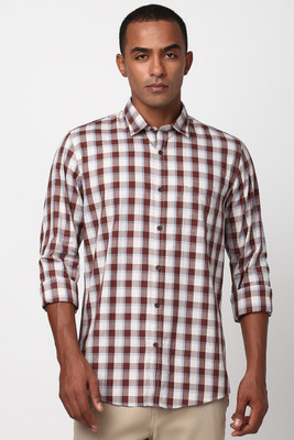 PETER ENGLAND Men Checkered Casual Brown Shirt