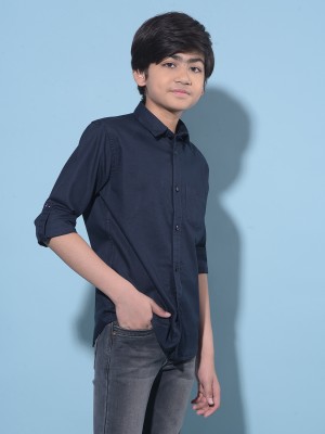 CRIMSOUNE CLUB Boys Solid Casual Dark Blue Shirt