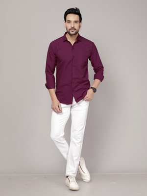 KAISERMEN Men Solid Casual Purple Shirt