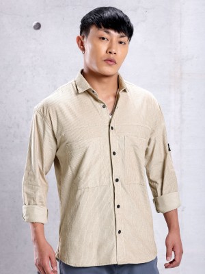 BEYOUNG Men Solid Casual Beige Shirt