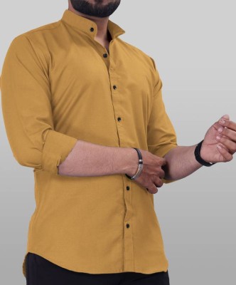 ELEPANTS Men Solid Casual Yellow Shirt