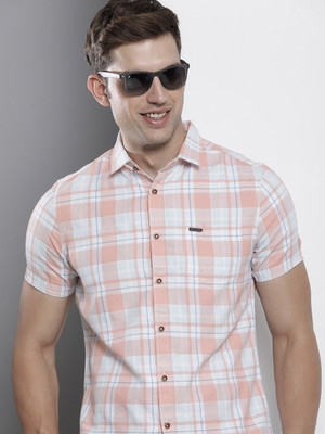 The Indian Garage Co. Men Checkered Casual Pink Shirt