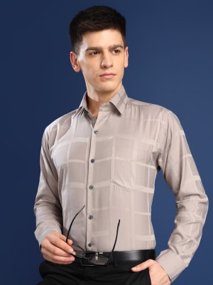 Hancock Men Self Design Formal Beige Shirt