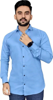 ISUEL FAB Men Solid Casual Light Blue Shirt