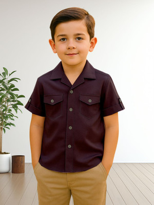 FASHION GRAB Boys Self Design Casual Maroon Shirt