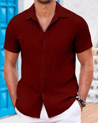 SID FAB Men Self Design Casual Maroon Shirt