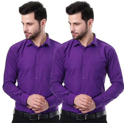XJARVIS Men Solid Formal Purple Shirt(Pack of 2)