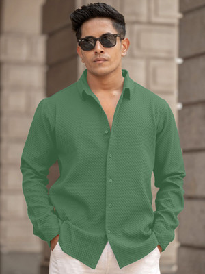 Cloth Factory Men Solid Casual Light Green Shirt