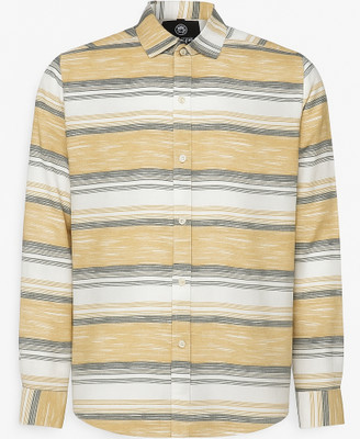 Manthanemporium Men Striped Casual Yellow Shirt