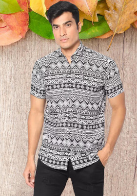 HouseOfCommon Men Solid, Washed Formal Black Shirt