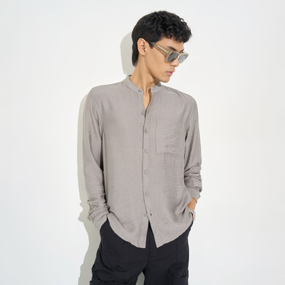 PEOPLE Men Solid Casual Grey Shirt
