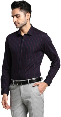 TURTLE Men Striped Formal Dark Blue Shirt