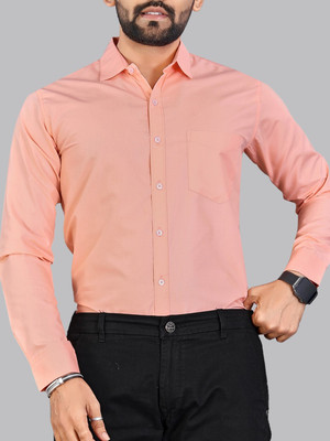 MILDIN Men Solid Formal Orange Shirt