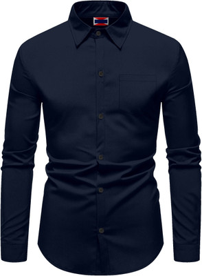 Zabolo Men Solid Formal Dark Blue Shirt