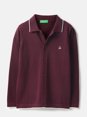 United Colors of Benetton Boys Solid Casual Purple Shirt