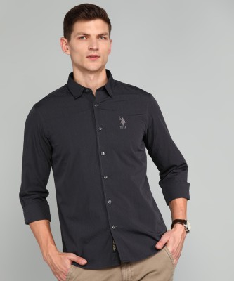 U.S. POLO ASSN. Men Self Design Casual Black Shirt