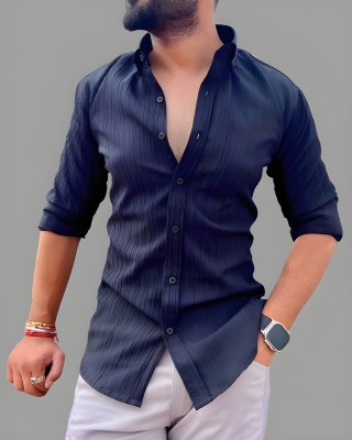 Yajnamayhub Men Self Design Casual Blue Shirt