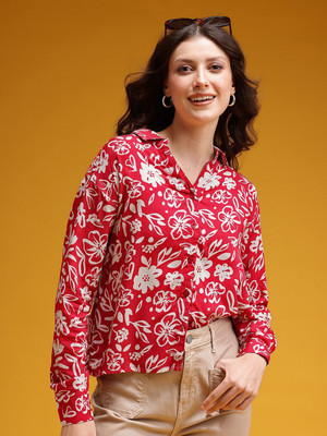 HERE&NOW Women Printed Formal Red Shirt