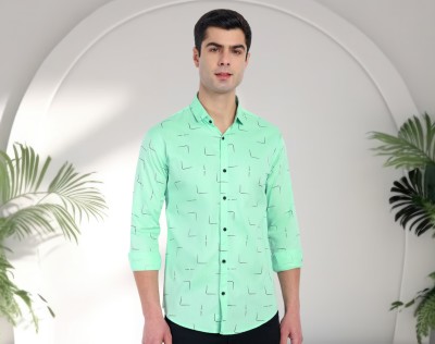 DJFOX Men Printed Casual Light Green Shirt