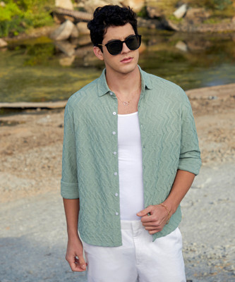 CAMPUS SUTRA Men Self Design Casual Green Shirt