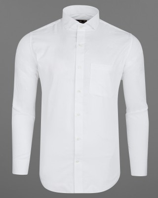 french crown Men Solid Casual White Shirt