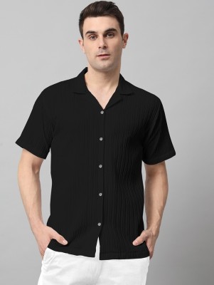 AMORE FASHION Men Self Design, Solid, Striped Casual Black Shirt