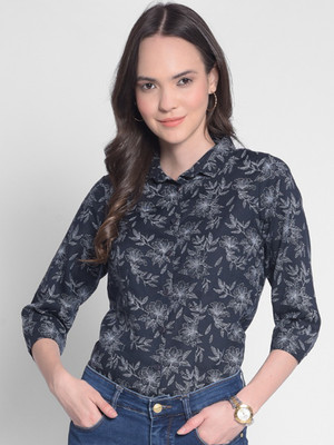 CRIMSOUNE CLUB Women Printed Casual Blue Shirt