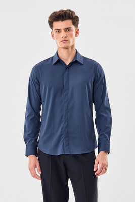 Snitch Men Solid Formal Blue Shirt