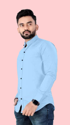 The style grove Men Solid Casual Blue Shirt