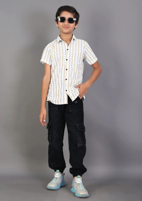 Mahiteg Boys Striped Casual White Shirt