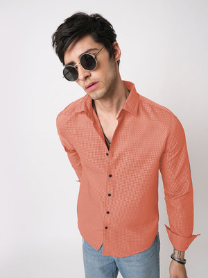 INDICLUB Men Solid Casual Orange Shirt