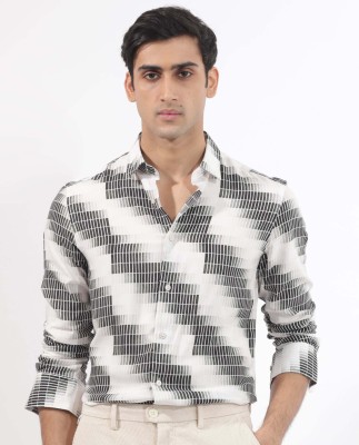 RARE RABBIT Men Printed Casual Black, Grey, White Shirt