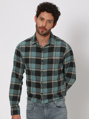 MUFTI Men Checkered Casual Grey, Green Shirt