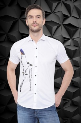 flying queen Men Printed Casual White Shirt