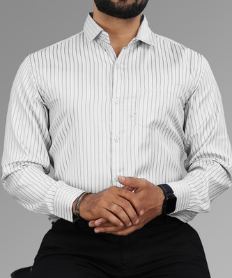 VeBNoR Men Striped Formal Grey Shirt
