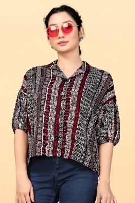 METRONAUT Women Printed Casual Black Shirt