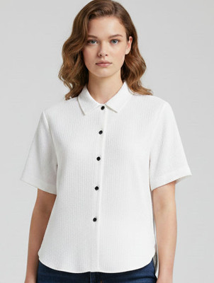 KISROLI Women Solid Casual White Shirt
