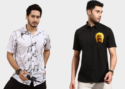 DADA IMPEX Men Striped Casual White, Black Shirt(Pack of 2)