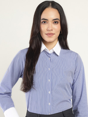 Hancock Women Striped Casual Blue Shirt