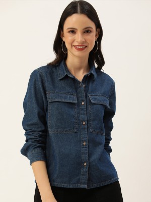 Bene Kleed Women Solid Casual Dark Blue Shirt