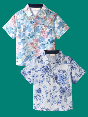 Dutt Creation Baby Boys Printed Casual Light Blue Shirt(Pack of 2)