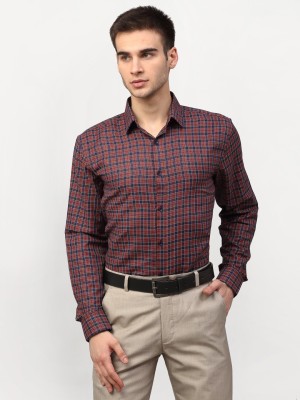 JAINISH Men Checkered Formal Red Shirt